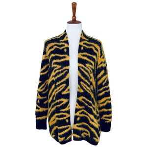 Susina Black Gold Animal Print Open Front Cardigan Size MP NWT